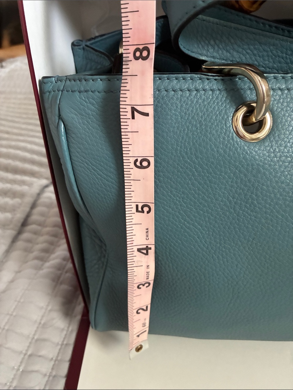 Gucci Light Blue Pebbled Leather Satchel with Bamboo Handles - Picture 14 of 16